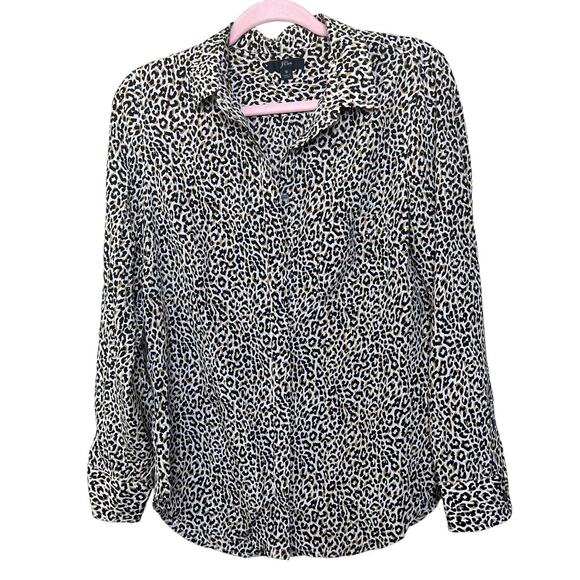 J. Crew leopard animal print long sleeve button shirt Size 8 100% silk - Picture 1 of 5